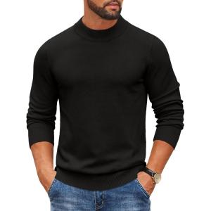 imageCOOFANDY Mens Mock Turtleneck Ribbed Knit Pullover Sweater Casual Lightweight Slim fit Dress SweaterBlack