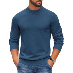 imageCOOFANDY Mens Mock Turtleneck Ribbed Knit Pullover Sweater Casual Lightweight Slim fit Dress SweaterBlue