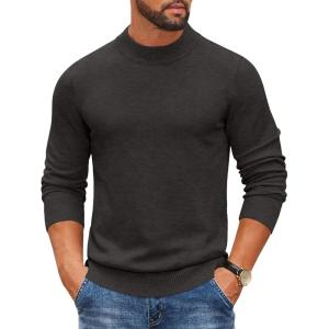 imageCOOFANDY Mens Mock Turtleneck Ribbed Knit Pullover Sweater Casual Lightweight Slim fit Dress SweaterDark Grey