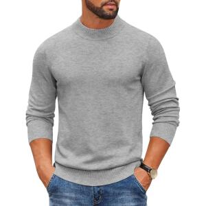 imageCOOFANDY Mens Mock Turtleneck Ribbed Knit Pullover Sweater Casual Lightweight Slim fit Dress SweaterLight Grey