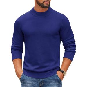 imageCOOFANDY Mens Mock Turtleneck Ribbed Knit Pullover Sweater Casual Lightweight Slim fit Dress SweaterRoyal Blue