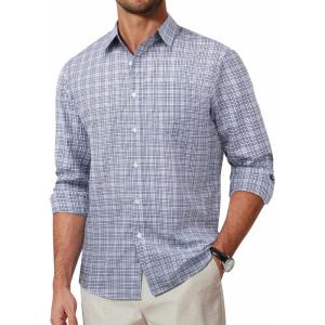 imageCOOFANDY Mens Plaid Button Down Shirt Cotton Long Sleeves Dress Shirt Wrinkle Free Casual Gingham ShirtGrey Plaid