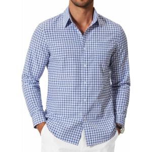 imageCOOFANDY Mens Plaid Button Down Shirt Cotton Long Sleeves Dress Shirt Wrinkle Free Casual Gingham ShirtWhite Blue Plaid