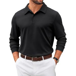 imageCOOFANDY Mens Polo Shirts 2025 Long Sleeve Casual Golf Shirts Light Weight Moisture Wicking Pullover ShirtsBlack