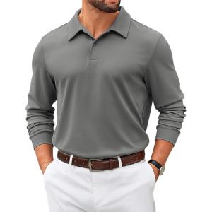imageCOOFANDY Mens Polo Shirts 2025 Long Sleeve Casual Golf Shirts Light Weight Moisture Wicking Pullover ShirtsDark Grey