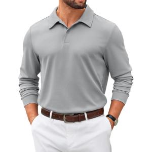 imageCOOFANDY Mens Polo Shirts 2025 Long Sleeve Casual Golf Shirts Light Weight Moisture Wicking Pullover ShirtsLight Grey
