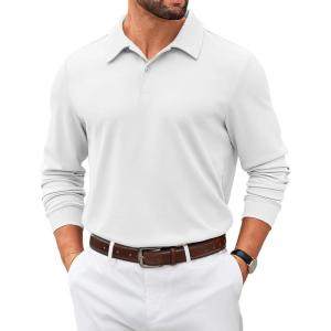imageCOOFANDY Mens Polo Shirts 2025 Long Sleeve Casual Golf Shirts Light Weight Moisture Wicking Pullover ShirtsWhite