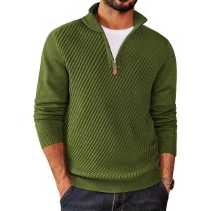 imageCOOFANDY Mens Quarter Zip Sweater Casual Slim Fit Pullovers Sweaters Knit Twill Texture PulloverArmy Green
