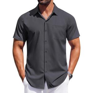 imageCOOFANDY Mens Short Sleeve Dress Shirts Button Down Shirts Regular Fit Business Casual Shirt with PocketDark Grey