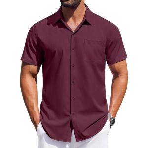 imageCOOFANDY Mens Short Sleeve Dress Shirts Button Down Shirts Regular Fit Business Casual Shirt with PocketDark Red