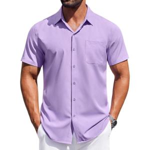 imageCOOFANDY Mens Short Sleeve Dress Shirts Button Down Shirts Regular Fit Business Casual Shirt with PocketPurple