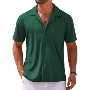 imageCOOFANDY Mens Short Sleeve Dress Shirts Button Down Untucked Wrinkle Free Shirts Casual Summer Shirt with PocketEvergreen
