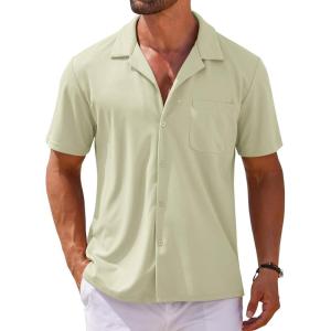 imageCOOFANDY Mens Short Sleeve Dress Shirts Button Down Untucked Wrinkle Free Shirts Casual Summer Shirt with PocketLight Green