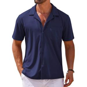 imageCOOFANDY Mens Short Sleeve Dress Shirts Button Down Untucked Wrinkle Free Shirts Casual Summer Shirt with PocketMidnight Blue