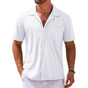 imageCOOFANDY Mens Short Sleeve Dress Shirts Button Down Untucked Wrinkle Free Shirts Casual Summer Shirt with PocketWhite