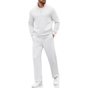 imageCOOFANDY Mens Sweatsuits 2 Piece Set Quarter Zip Pullover with Wide Leg Sweatpants Matching TracksuitWhite