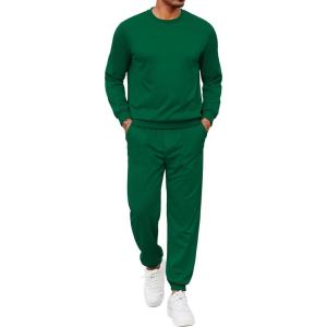 imageCOOFANDY Mens Tracksuit 2 Piece Sweatsuit Set Long Sleeve Pullover Athletic Suit For Sports Casual Fitness JoggingDeep Green