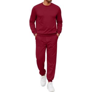 imageCOOFANDY Mens Tracksuit 2 Piece Sweatsuit Set Long Sleeve Pullover Athletic Suit For Sports Casual Fitness JoggingStyle Bwine Red