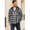 imageCOOFANDY Flannel Jacket for Men Quilted Lined Shacket Long Sleeve Button Down Hoodie Shirt JacketsBlack White Grey Plaid
