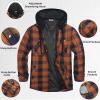 imageCOOFANDY Flannel Jacket for Men Quilted Lined Shacket Long Sleeve Button Down Hoodie Shirt JacketsNavy Brown Plaid
