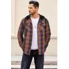 imageCOOFANDY Flannel Jacket for Men Quilted Lined Shacket Long Sleeve Button Down Hoodie Shirt JacketsNavy Brown Plaid