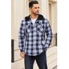 imageCOOFANDY Flannel Jacket for Men Quilted Lined Shacket Long Sleeve Button Down Hoodie Shirt JacketsNavy White Plaid