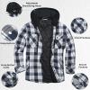 imageCOOFANDY Flannel Jacket for Men Quilted Lined Shacket Long Sleeve Button Down Hoodie Shirt JacketsNavy White Plaid