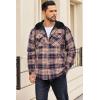 imageCOOFANDY Flannel Jacket for Men Quilted Lined Shacket Long Sleeve Button Down Hoodie Shirt JacketsOrange Navy Plaid