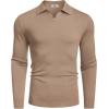 imageCOOFANDY Long Sleeve Polo Shirts for Men Knit Polo Sweater Lightweight Ribbed Pullover SweaterLight Khaki