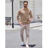 imageCOOFANDY Long Sleeve Polo Shirts for Men Knit Polo Sweater Lightweight Ribbed Pullover SweaterLight Khaki