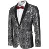 imageCOOFANDY Mens Floral Tuxedo Jacket Paisley Shawl Lapel Suit Blazer Jacket for DinnerPromWeddingBlacksilver