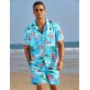 imageCOOFANDY Mens Hawaiian Shirt and Shorts Set 2 Piece Vacation Outfits Floral Button Down ShirtBlueflamingo