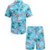 imageCOOFANDY Mens Hawaiian Shirt and Shorts Set 2 Piece Vacation Outfits Floral Button Down ShirtBlueflamingo