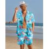imageCOOFANDY Mens Hawaiian Shirt and Shorts Set 2 Piece Vacation Outfits Floral Button Down ShirtBlueflamingo