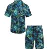imageCOOFANDY Mens Hawaiian Shirt and Shorts Set 2 Piece Vacation Outfits Floral Button Down ShirtBluegreen