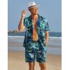 imageCOOFANDY Mens Hawaiian Shirt and Shorts Set 2 Piece Vacation Outfits Floral Button Down ShirtBluegreen