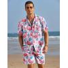 imageCOOFANDY Mens Hawaiian Shirt and Shorts Set 2 Piece Vacation Outfits Floral Button Down ShirtFlamingo