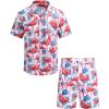 imageCOOFANDY Mens Hawaiian Shirt and Shorts Set 2 Piece Vacation Outfits Floral Button Down ShirtFlamingo
