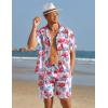 imageCOOFANDY Mens Hawaiian Shirt and Shorts Set 2 Piece Vacation Outfits Floral Button Down ShirtFlamingo