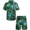 imageCOOFANDY Mens Hawaiian Shirt and Shorts Set 2 Piece Vacation Outfits Floral Button Down ShirtMulticolorgreen