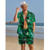imageCOOFANDY Mens Hawaiian Shirt and Shorts Set 2 Piece Vacation Outfits Floral Button Down ShirtMulticolorgreen