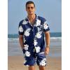 imageCOOFANDY Mens Hawaiian Shirt and Shorts Set 2 Piece Vacation Outfits Floral Button Down ShirtNavy Blue