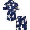 imageCOOFANDY Mens Hawaiian Shirt and Shorts Set 2 Piece Vacation Outfits Floral Button Down ShirtNavy Blue