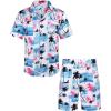 imageCOOFANDY Mens Hawaiian Shirt and Shorts Set 2 Piece Vacation Outfits Floral Button Down ShirtPalm Tree