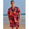 imageCOOFANDY Mens Hawaiian Shirt and Shorts Set 2 Piece Vacation Outfits Floral Button Down ShirtRed
