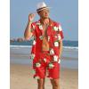 imageCOOFANDY Mens Hawaiian Shirt and Shorts Set 2 Piece Vacation Outfits Floral Button Down ShirtRed Flower