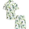 imageCOOFANDY Mens Hawaiian Shirt and Shorts Set 2 Piece Vacation Outfits Floral Button Down ShirtWhitegreen