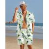imageCOOFANDY Mens Hawaiian Shirt and Shorts Set 2 Piece Vacation Outfits Floral Button Down ShirtWhitegreen