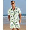 imageCOOFANDY Mens Hawaiian Shirt and Shorts Set 2 Piece Vacation Outfits Floral Button Down ShirtWhitegreen
