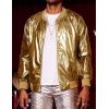 imageCOOFANDY Mens Metallic Jacket 70s Disco Dance Party Costume Shiny Varsity Zipper Baseball Bomber Jacket01gold